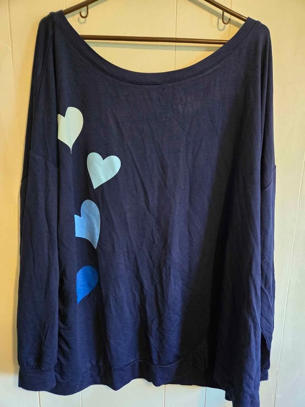 Colleen Lopez Navy Blue Heart Print Long Sleeve Top Size 3X